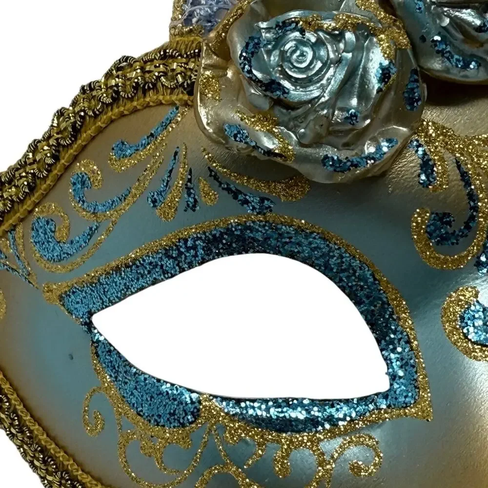 Masquerade Mask La Maschera del Galeone Venetian Blue Gold Hand Painted Italy